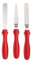 Kit 3 Espátulas De Cabo Vermelho Aço Inox Confeitaria Bolos