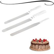 Kit 3 Espátulas de Confeiteiro Culinária Para Bolos Confeitar e Decorar em Aço Inox e Plástico Espátulas