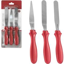 Kit 3 Espatulas Inox Cabo Plastico Vermelho Hauskraft