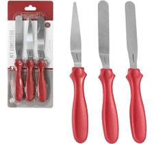 Kit 3 Espatulas Inox Cabo Plastico Vermelho Hauskraft