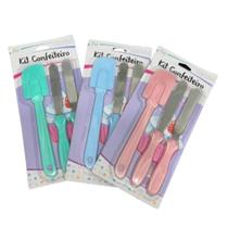 Kit 3 Espátulas Inox e Silicone Para Confeitar Bolo Cosy