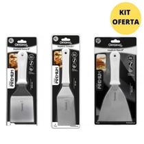 Kit 3 Espatulas Inox Reta E Curva P/ Lanches Chapa Cozinha