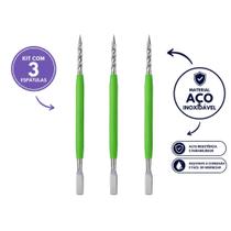 Kit 3 Espátulas Profissionais para Unhas Inox Ponta Dupla Cabo Silicone Esterilizável Autoclave Kit 3 Espátulas Profissionais para Unhas Inox Ponta Dupla Cabo Silicone Esterilizável Autoclave