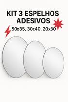Kit 3 Espelhos Decorativos Adesivos Oval Design Moderno, Leve e Fácil de Instalar