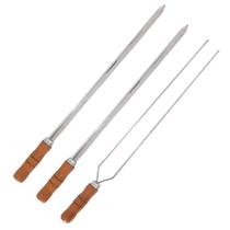 Kit 3 Espetos De Inox 70cm Com Cabo Madeira - Espada E Duplo