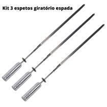 Kit 3 Espetos Espada Giratório 67cm Inox Churrasqueira Grill Qualidade Premium
