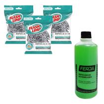 Kit 3 Esponja Limpeza Pesada + 500ml Removedor de Ferrugem Ferro Metais