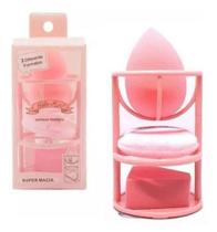 Kit 3 esponja para maquiahem com suporte hello mini