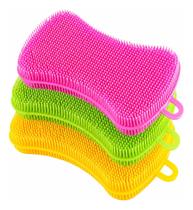 Kit 3 Esponja Silicone Antibacteriana Buchinha Cozinha Louça Amarelo_rosa_verde Kit 3 Esponja Silicone Antibacteriana Buchinha Cozinha Louça Amarelo_rosa_verde
