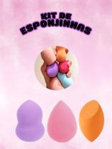 Kit 3 Esponjas Para Maquiagem - 1 Oval Gota + 1 Chanfrada + 1 360º Cores Maquiagem Base e Corretivo