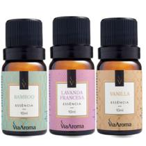 Kit 3 Essências Para Aromatizador Difusor Elétrico Via Aroma 10ml (Bamboo,Lavanda Francesa,Vanilla)