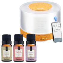 Kit 3 Essências Via Aroma 10ml Alecrim, Flor Cerejeira e Lavanda + Difusor Aromático Madeira