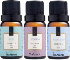 Kit 3 Essências Via Aroma - Aromatizador Aromaterapia 10ml Maça, Vanilla, Lavanda, Cerejeira, Bamboo