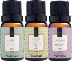 Kit 3 Essências Via Aroma - Aromatizador Aromaterapia 10ml Maça, Vanilla, Lavanda, Cerejeira, Bamboo