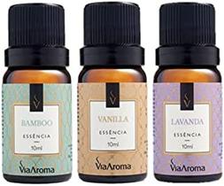 Kit 3 Essências Via Aroma - Aromatizador Aromaterapia 10ml Maça, Vanilla, Lavanda, Cerejeira, Bamboo