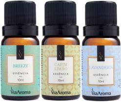 Kit 3 Essências Via Aroma - Aromatizador Aromaterapia 10ml Maça, Vanilla, Lavanda, Cerejeira, Bamboo