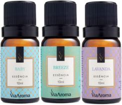 Kit 3 Essências Via Aroma - Aromatizador Aromaterapia 10ml Maça, Vanilla, Lavanda, Cerejeira, Bamboo