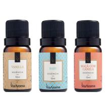 Kit 3 Essências Via Aroma De Aromatizador Aromaterapia 10ml - Baby, Vanilla e Maça Canela