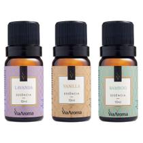 Kit 3 Essências Via Aroma Lavanda, Vanilla e Bamboo - 10ml