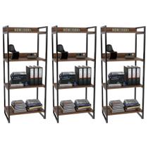 Kit 3 Estante Livreiro Prisma Estilo Industrial 60cm 4 Prateleiras Nogal - Mpozenato Kit 3 Estante Livreiro Prisma Estilo Industrial 60cm 4 Prateleiras Nogal - Mpozenato