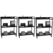Kit 3 Estantes Com 3 Prateleiras Escritório 14x80cm Preto