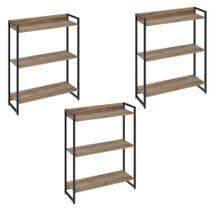 Kit 3 Estantes Escritório 3 Prateleiras 104x80cm Carvalho Kit 3 Estantes Escritório 3 Prateleiras 104x80cm Carvalho