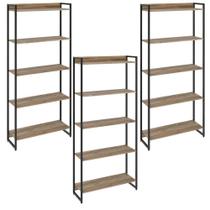 Kit 3 Estantes Escritório 5 Prateleiras 186x80cm Carvalho Kit 3 Estantes Escritório 5 Prateleiras 186x80cm Carvalho
