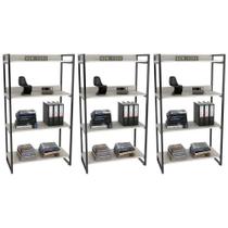 Kit 3 Estantes Estilo Industrial 80cm 4 Prateleiras Snow Kit 3 Estantes Estilo Industrial 80cm 4 Prateleiras Snow