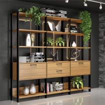 Kit 3 Estantes Industrial Modulada 216x185cm MDF Freijó