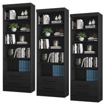 Kit 3 Estantes Livreiro 2 Gavetas e 5 Prateleiras Fancy Q01 Preto Fosco - Mpozenato