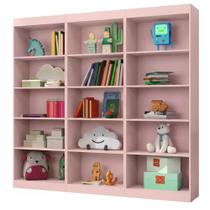Kit 3 Estantes Livreiro Office Multiuso 12 Prateleiras Rose J&A