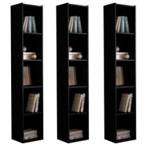 Kit 3 Estantes Livreiro Organizador Multiuso Janaína 5 Nichos Preto - Abmaza