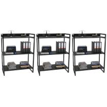Kit 3 Estantes Livreiro Prisma Estilo Industrial 80cm 3 Prateleiras Preto Onix - Mpozenato