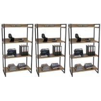 Kit 3 Estantes Livreiro Prisma Estilo Industrial 80cm 4 Prateleiras Carvalho - Mpozenato