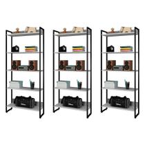 Kit 3 Estantes Livreiro Studio Industrial Branco Mpozenato