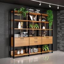 Kit 3 Estantes MDF 2 Portas 2 Gavetas Freijó/Preto Fosco Kit 3 Estantes MDF 2 Portas 2 Gavetas Freijó/Preto Fosco