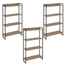 Kit 3 Estantes Multiuso Escritório Industrial 4 Prateleiras Areta 145x80cm C01 Carvalho - Lyam Decor