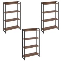 Kit 3 Estantes Multiuso Escritório Industrial 4 Prateleiras Areta 145x80cm C01 Nogal - Lyam Decor Kit 3 Estantes Multiuso Escritório Industrial 4 Prateleiras Areta 145x80cm C01 Nogal - Lyam Decor