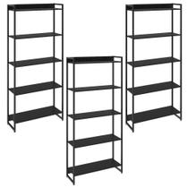 Kit 3 Estantes Multiuso Escritório Industrial 5 Prateleiras Areta 186x80cm C01 Onix - Lyam Decor