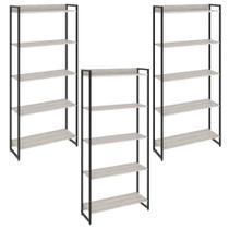 Kit 3 Estantes Multiuso Escritório Industrial 5 Prateleiras Areta 186x80cm C01 Snow - Lyam Decor Kit 3 Estantes Multiuso Escritório Industrial 5 Prateleiras Areta 186x80cm C01 Snow - Lyam Decor