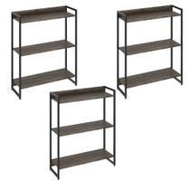 Kit 3 Estantes Multiuso Industrial 3 Prateleiras Areta 104x80cm C01 Carvalho Dark - Lyam Decor