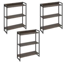 Kit 3 Estantes Multiuso Industrial 3 Prateleiras Areta 104x80cm C01 Carvalho Dark - Lyam Decor