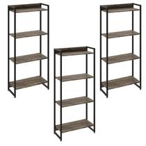 Kit 3 Estantes Multiuso Industrial 4 Prateleiras Areta 145x60cm C01 Carvalho Dark - Lyam Decor