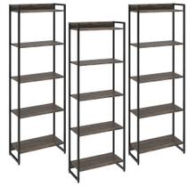 Kit 3 Estantes Multiuso Industrial 5 Prateleiras Areta 186x60cm C01 Carvalho Dark - Lyam Decor