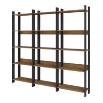 Kit 3 Estantes para Livros 15 Prateleiras Estilo Industrial Lâmina Mel/Preto - BRV Móveis Kit 3 Estantes para Livros 15 Prateleiras Estilo Industrial Lâmina Mel/Preto - BRV Móveis