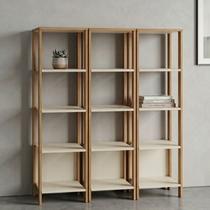 Kit 3 Estantes para Livros 5 Prateleiras 135CMX33CM Office Branco/Freijo/Off White Kit 3 Estantes para Livros 5 Prateleiras 135CMX33CM Office Branco/Freijo/Off White