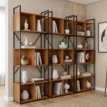 Kit 3 Estantes para Livros 7 Prateleiras 200CMX216CM Office Industrial Marrom/Canela/Preto Fosco