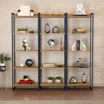 Kit 3 Estantes para Livros Industrial Aço 5 Prateleiras 187cmx180cm Active Yescasa