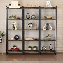 Kit 3 Estantes para Livros Industrial Aço 5 Prateleiras 187cmx180cm Active Yescasa