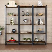 Kit 3 Estantes para Livros Industrial Aço 5 Prateleiras 187CMX180CM Active Yescasa Marrom/Carvalho Dark Kit 3 Estantes para Livros Industrial Aço 5 Prateleiras 187CMX180CM Active Yescasa Marrom/Carvalho Dark